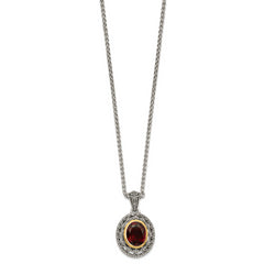 Shey Couture Sterling Silver with 14K Accent 18 Inch Antiqued Oval Garnet Necklace
