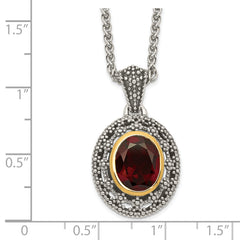 Shey Couture Sterling Silver with 14K Accent 18 Inch Antiqued Oval Garnet Necklace