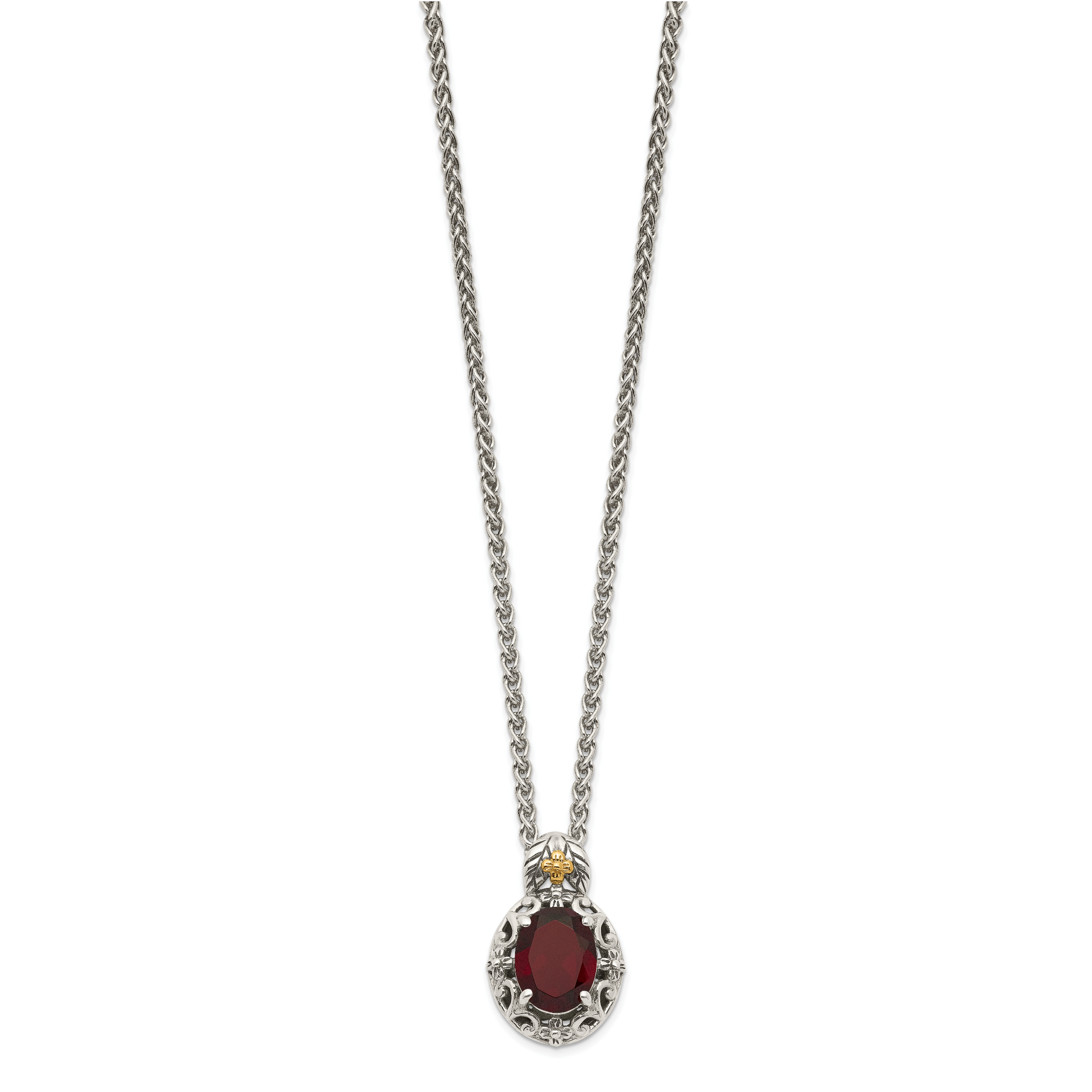 Shey Couture Sterling Silver with 14K Accent 18 Inch Antiqued Oval Garnet Necklace Secondary image