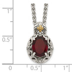 Shey Couture Sterling Silver with 14K Accent 18 Inch Antiqued Oval Garnet Necklace