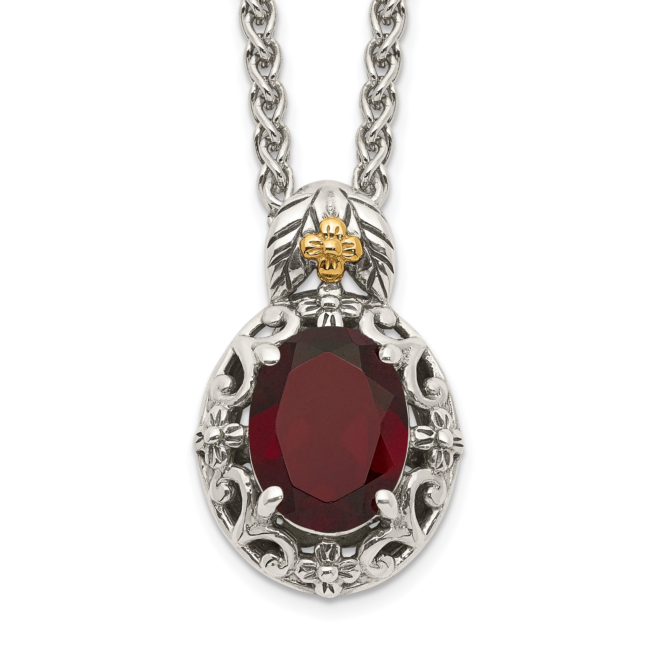 Shey Couture Sterling Silver with 14K Accent 18 Inch Antiqued Oval Garnet Necklace Main image