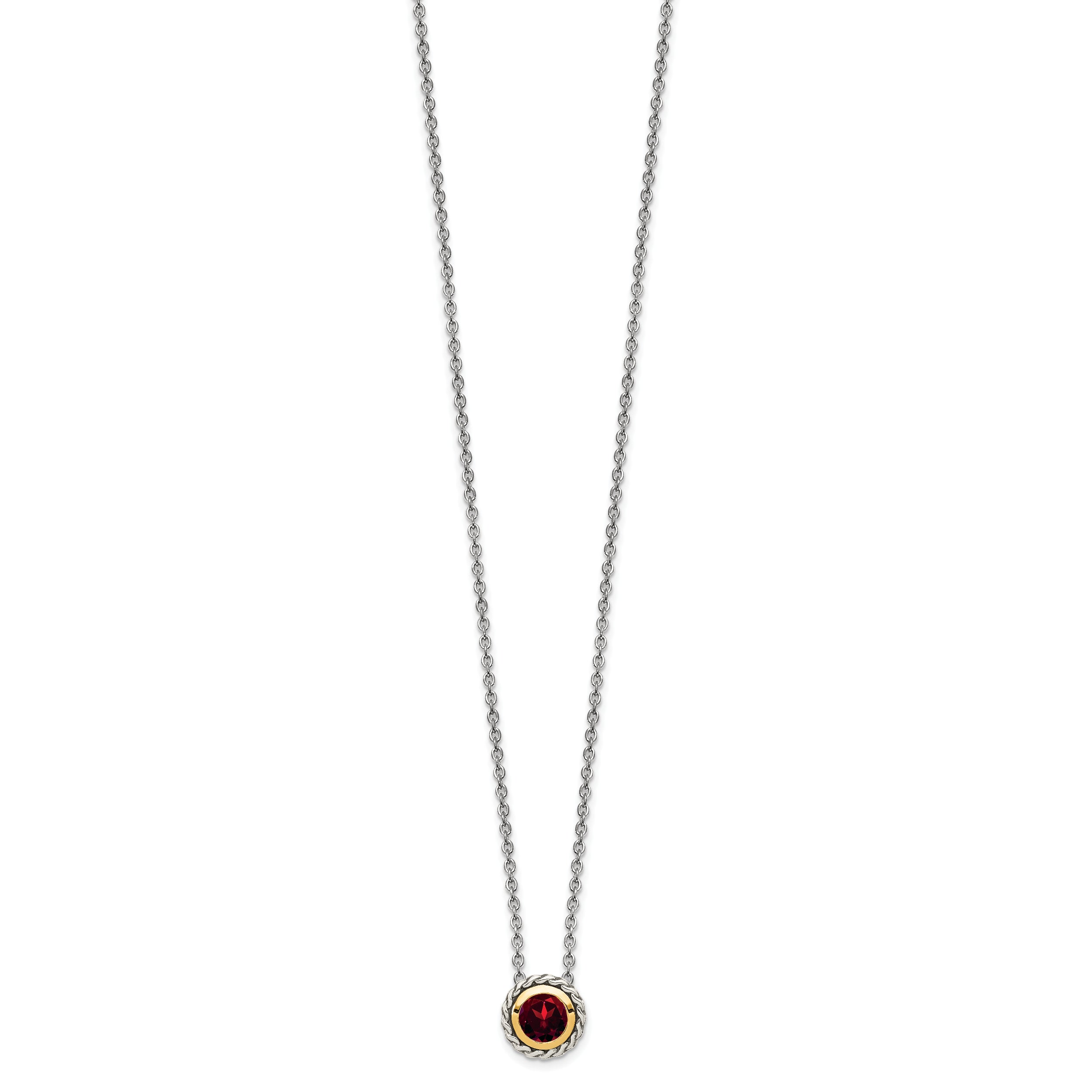 Shey Couture Sterling Silver with 14K Accent 18 Inch Antiqued Round Bezel Garnet Necklace