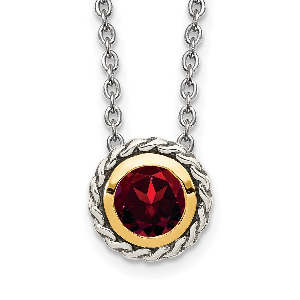 Shey Couture Sterling Silver with 14K Accent 18 Inch Antiqued Round Bezel Garnet Necklace