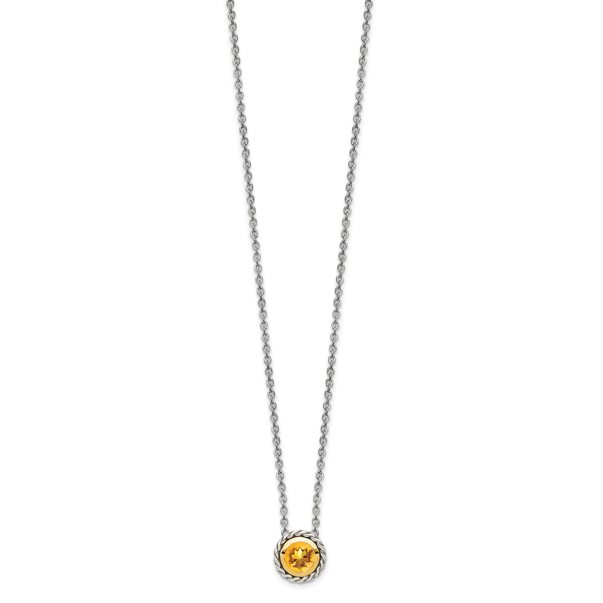 Shey Couture Sterling Silver with 14K Accent 18 Inch Antiqued Round Bezel Citrine Necklace