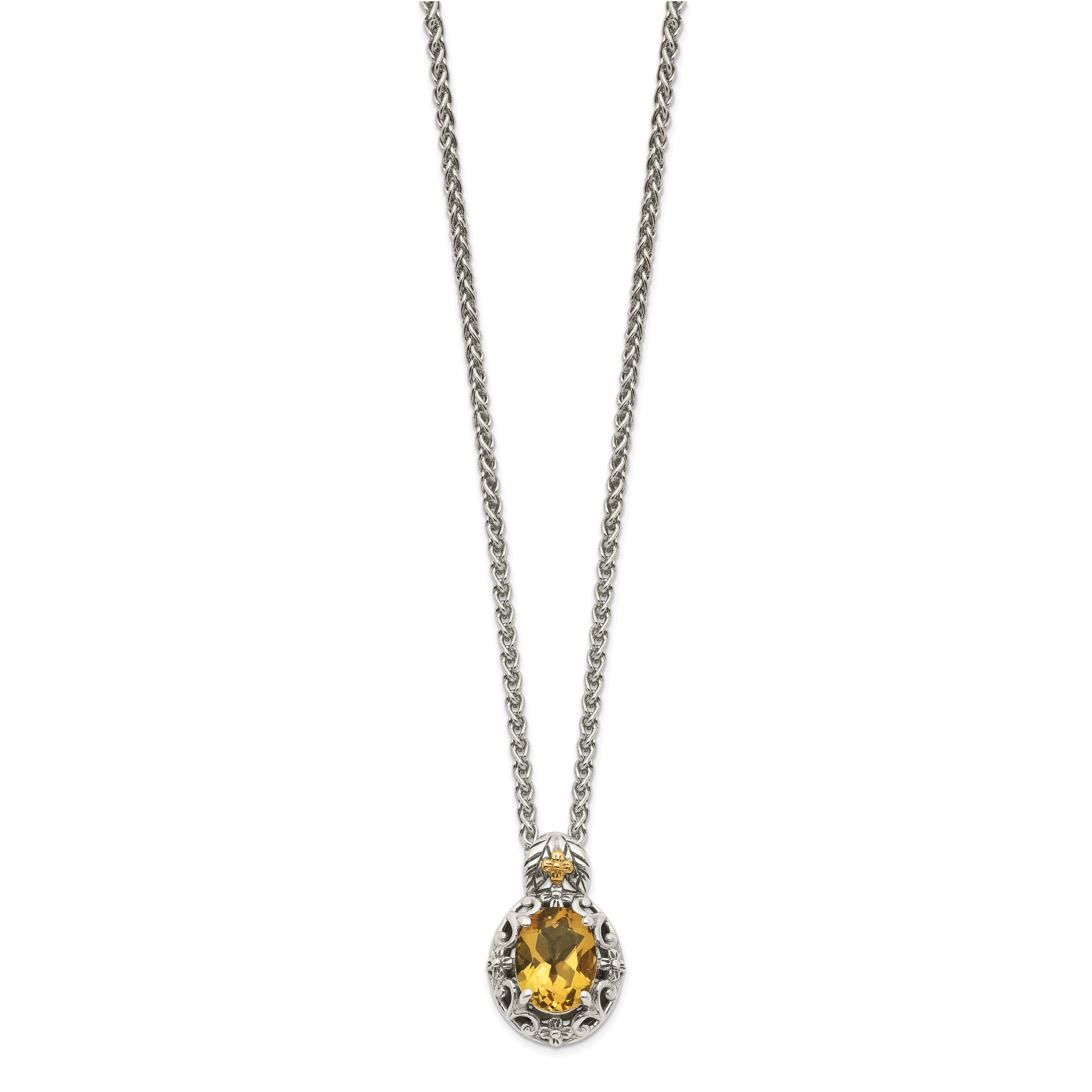 Shey Couture Sterling Silver with 14K Accent 18 Inch Antiqued Oval Citrine Necklace Secondary image