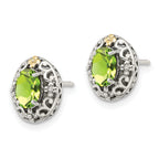 Shey Couture Sterling Silver with 14K Accent Antiqued Oval Peridot Post Earrings