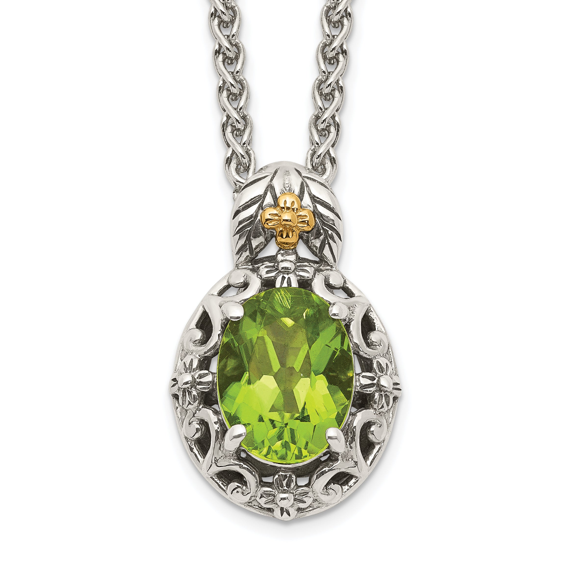 Shey Couture Sterling Silver with 14K Accent 18 Inch Antiqued Oval Peridot Necklace Main image