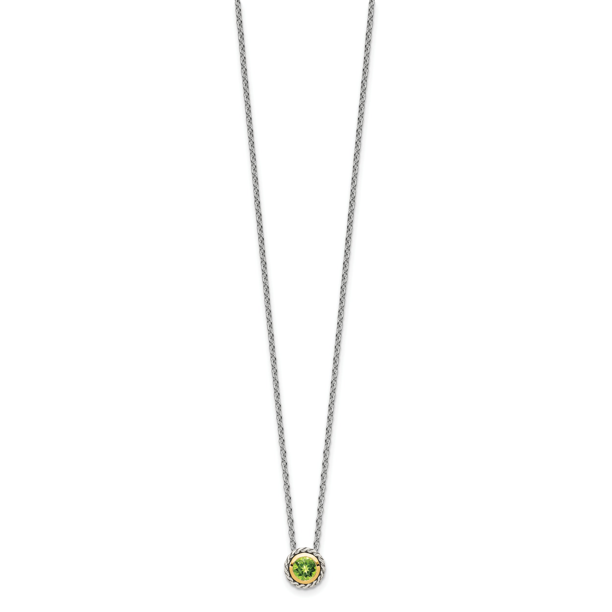 Shey Couture Sterling Silver with 14K Accent 18 Inch Antiqued Round Bezel Peridot Necklace