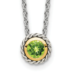 Shey Couture Sterling Silver with 14K Accent 18 Inch Antiqued Round Bezel Peridot Necklace