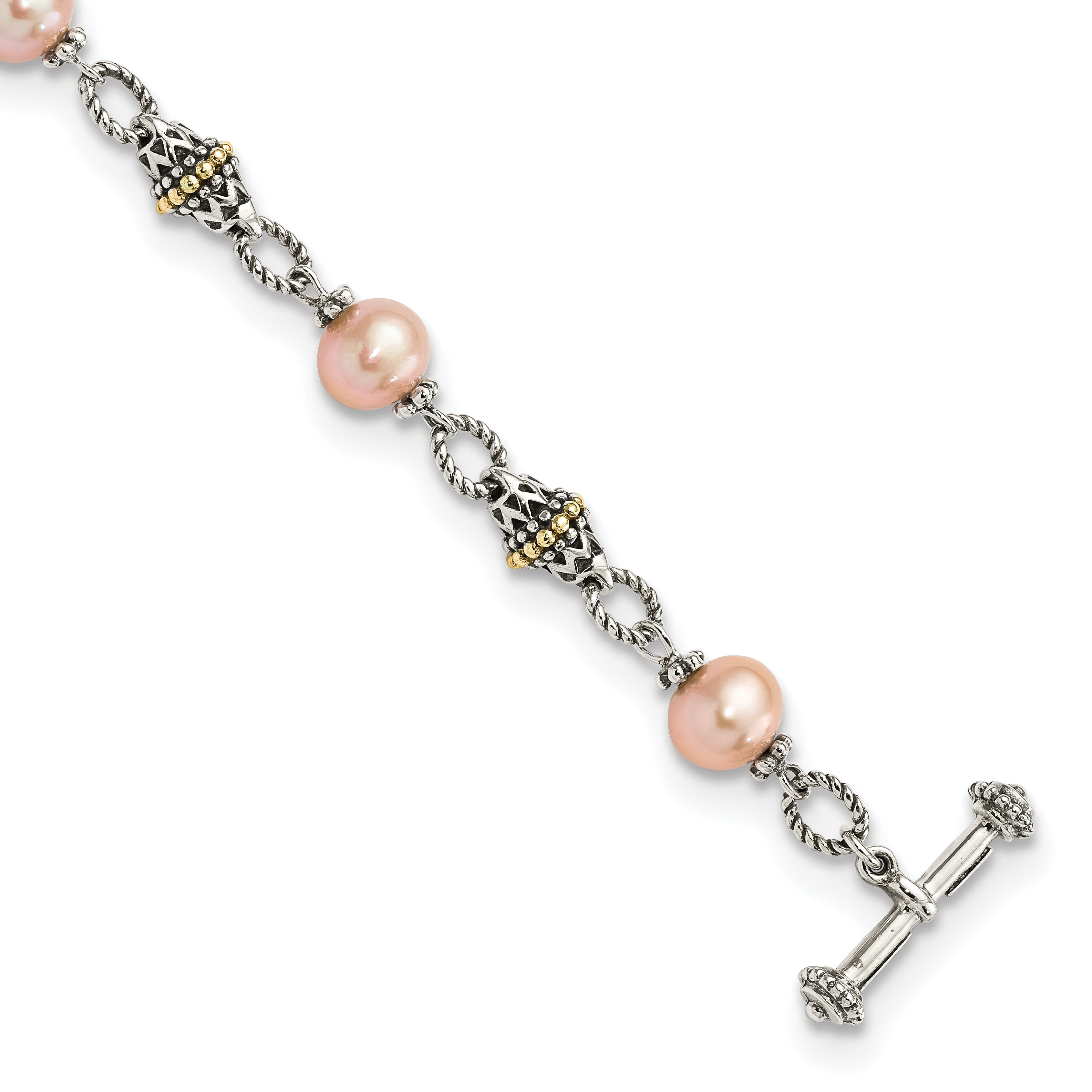 Shey Couture Sterling Silver with 14K Accent 7.5 Inch Antiqued 9-10mm Freshwater Cultured Pink Pearl Bracelet Main image