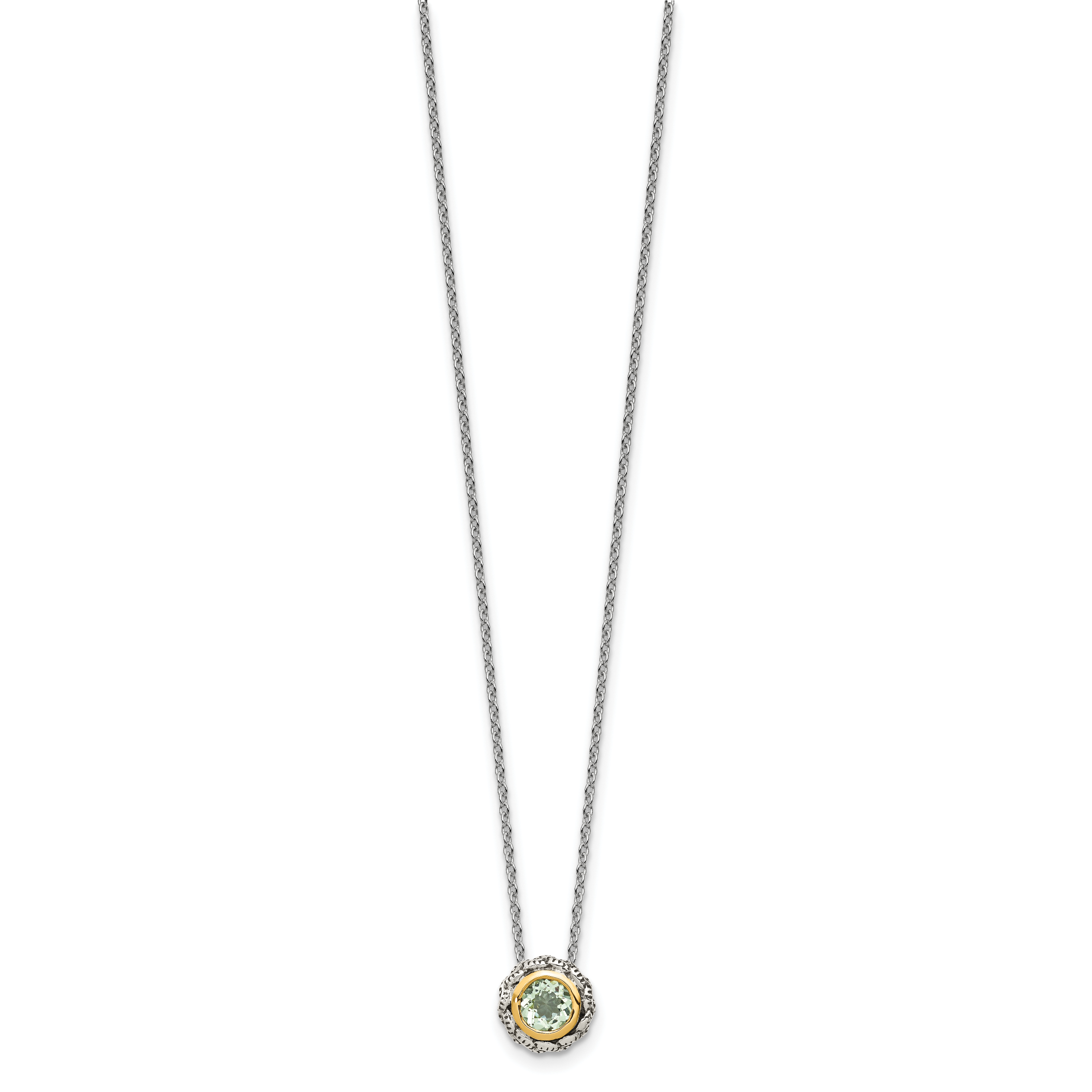Shey Couture Sterling Silver with 14K Accent 18 Inch Antiqued Round Bezel Green Quartz Necklace Secondary image