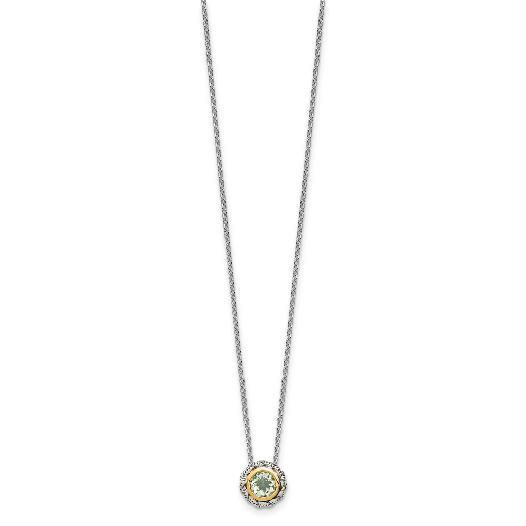 Shey Couture Sterling Silver with 14K Accent 18 Inch Antiqued Round Bezel Green Quartz Necklace