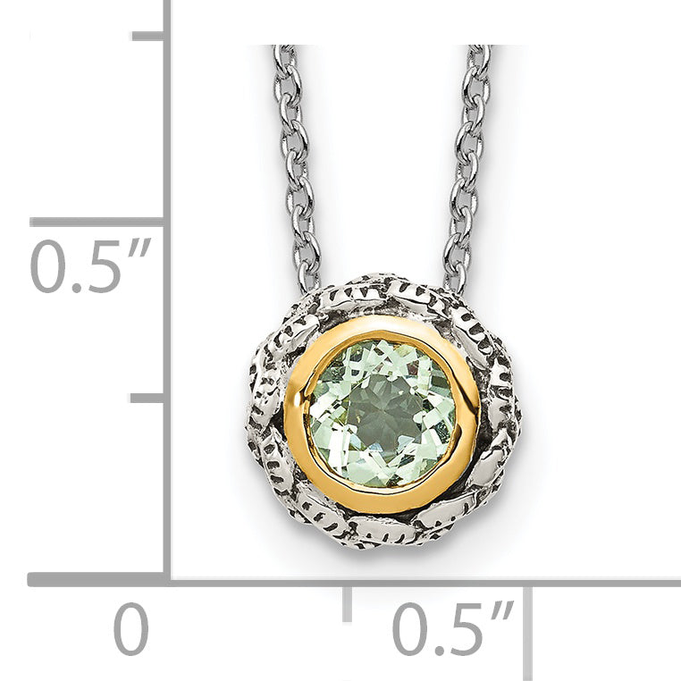 Shey Couture Sterling Silver with 14K Accent 18 Inch Antiqued Round Bezel Green Quartz Necklace