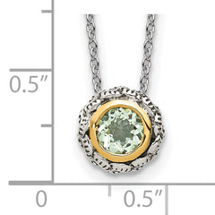 Shey Couture Sterling Silver with 14K Accent 18 Inch Antiqued Round Bezel Green Quartz Necklace