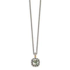 Shey Couture Sterling Silver with 14K Accent 18 Inch Antiqued Cushion Green Quartz Necklace