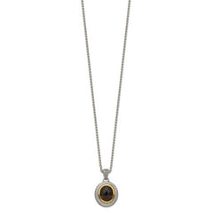 Shey Couture Sterling Silver with 14K Accent 18 Inch Antiqued Oval Bezel Smoky Quartz Necklace