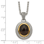 Shey Couture Sterling Silver with 14K Accent 18 Inch Antiqued Oval Bezel Smoky Quartz Necklace