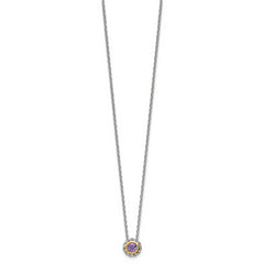 Shey Couture Sterling Silver Antiqued with 14K Accent 18 Inch Antiqued Round Bezel Pink Quartz Necklace