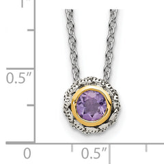 Shey Couture Sterling Silver Antiqued with 14K Accent 18 Inch Antiqued Round Bezel Pink Quartz Necklace