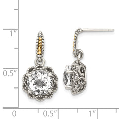 Shey Couture Sterling Silver with 14K Accent Antiqued Round White Topaz Dangle Post Earrings