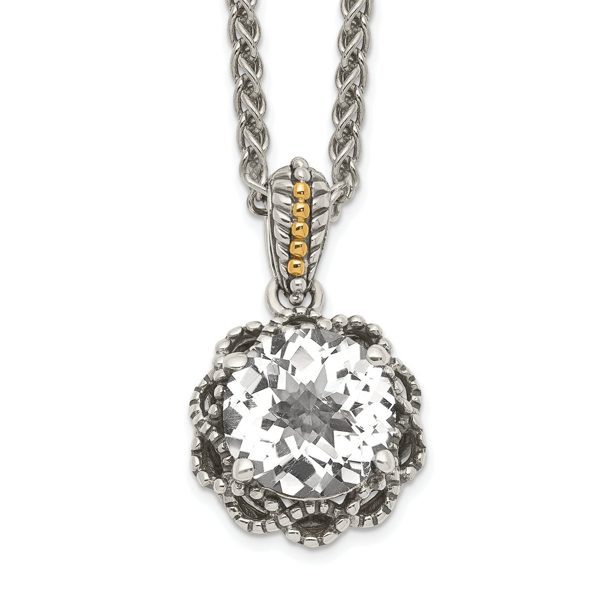 Shey Couture Sterling Silver with 14K Accent 18 Inch Antiqued Round White Topaz Necklace