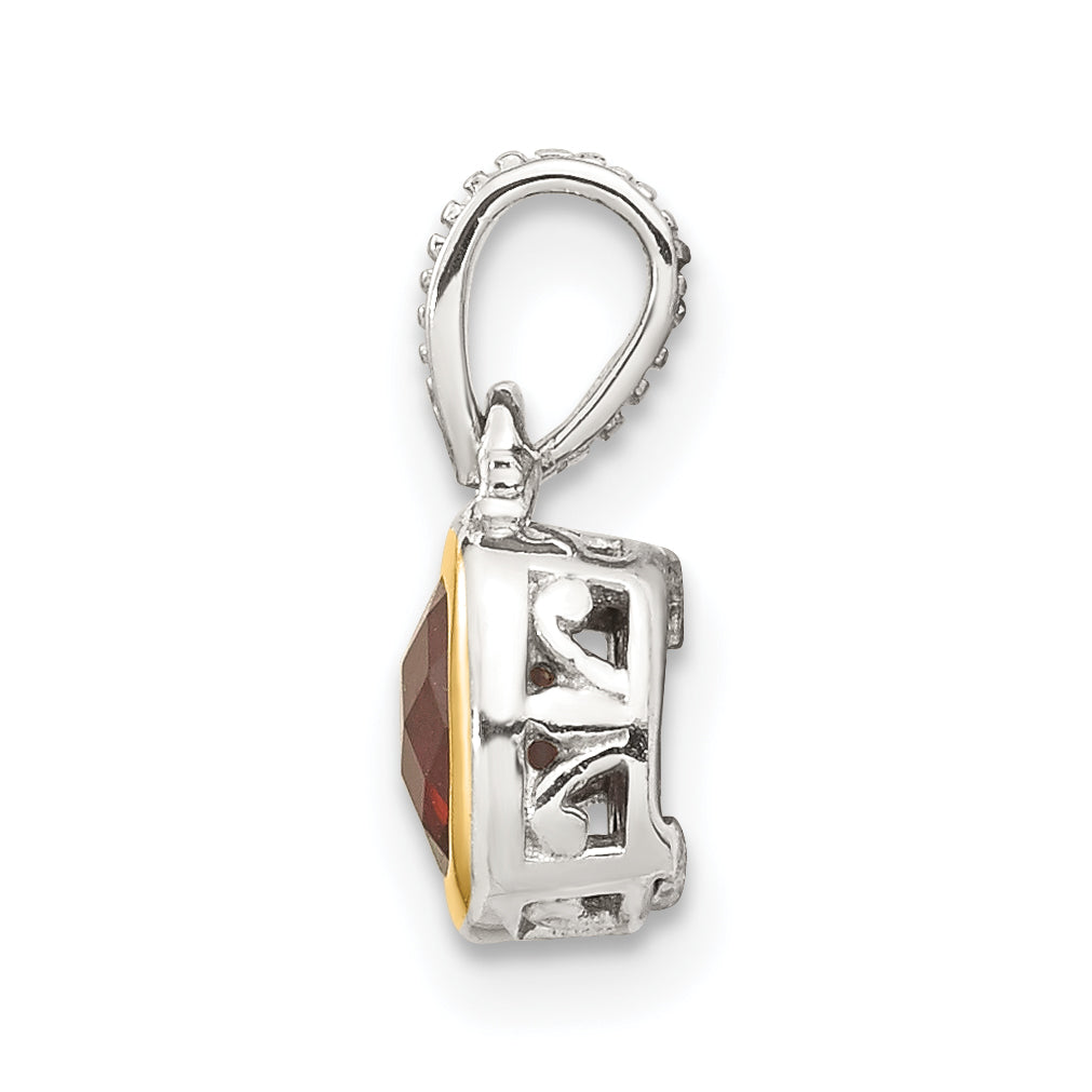 Shey Couture Sterling Silver Rhodium-plated with 14k Accent Polished Cushion-cut Garnet Pendant Secondary image