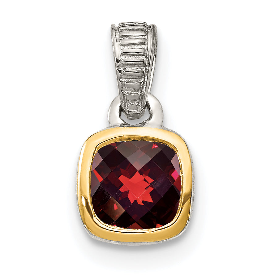 Shey Couture Sterling Silver Rhodium-plated with 14k Accent Polished Cushion-cut Garnet Pendant Main image