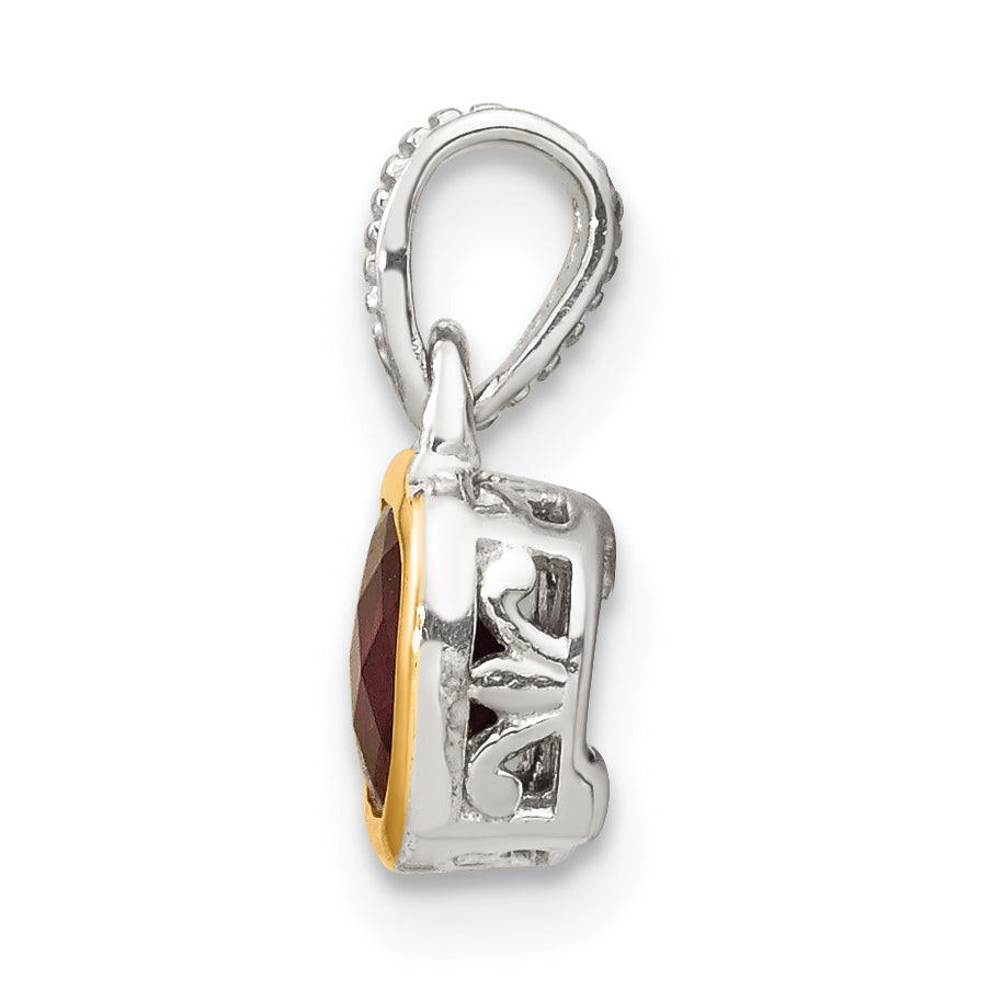 Shey Couture Sterling Silver Rhodium-plated with 14k Accent Polished Cushion-cut Rhodolite Garnet Pendant Secondary image