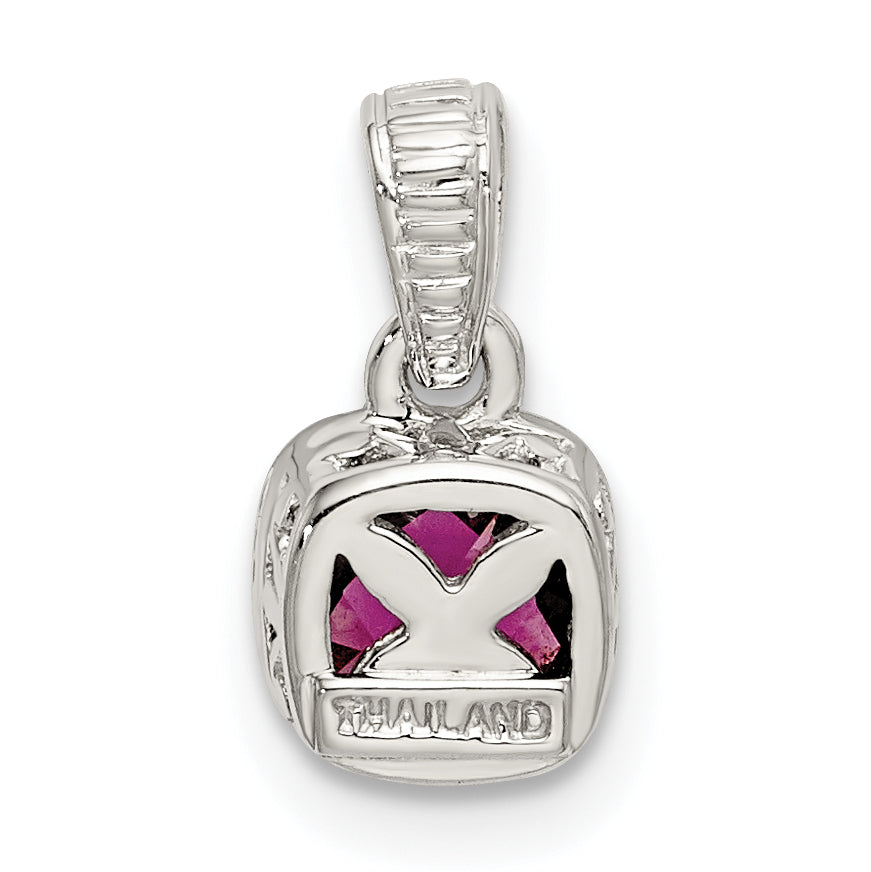 Shey Couture Sterling Silver Rhodium-plated with 14k Accent Polished Cushion-cut Rhodolite Garnet Pendant