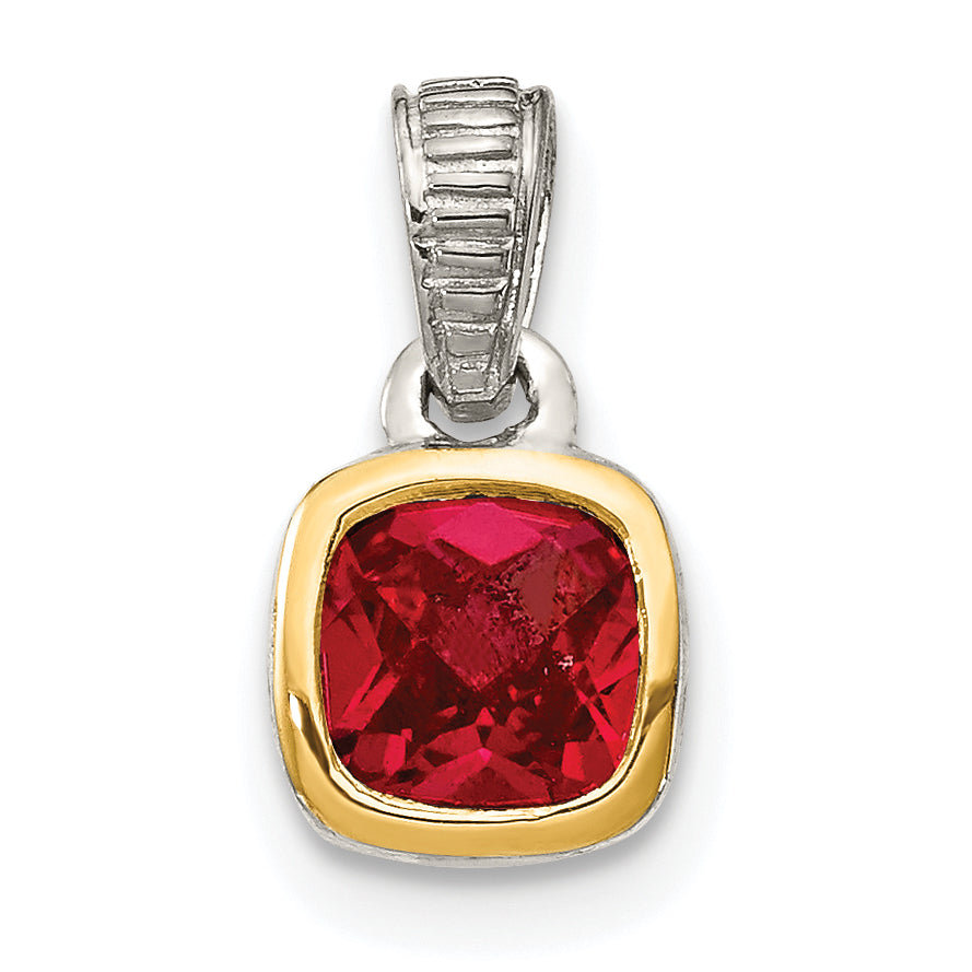 Shey Couture Sterling Silver Rhodium-plated with 14k Accent Polished Cushion-cut Created Ruby Pendant Main image