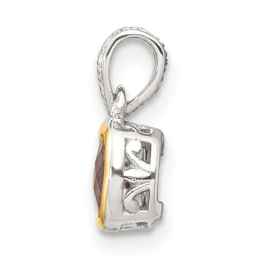 Shey Couture Sterling Silver Rhodium-plated with 14k Accent Polished Cushion-cut Amethyst Pendant Secondary image