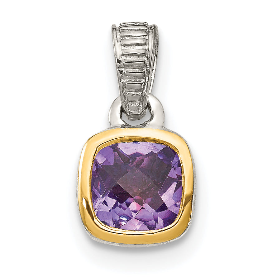 Shey Couture Sterling Silver Rhodium-plated with 14k Accent Polished Cushion-cut Amethyst Pendant Main image