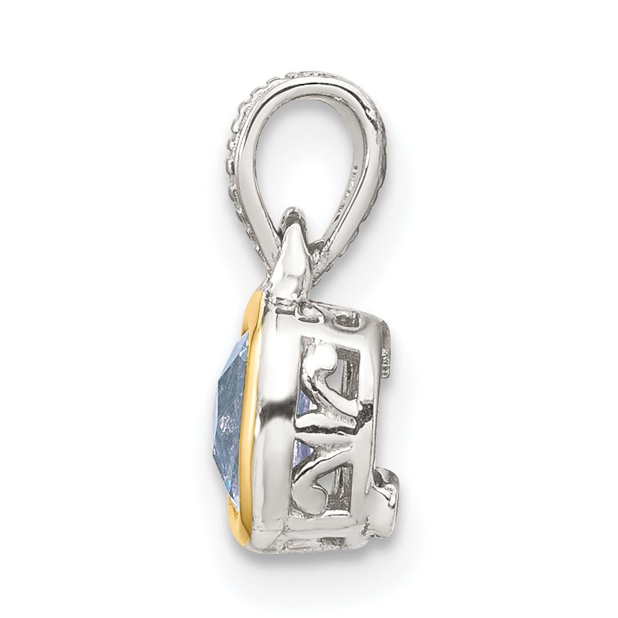 Shey Couture Sterling Silver Rhodium-plated with 14k Accent Polished Cushion-cut Aquamarine Pendant Secondary image