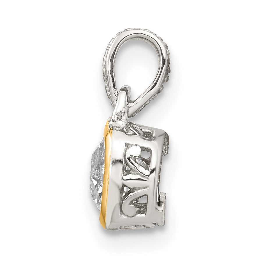 Shey Couture Sterling Silver Rhodium-plated with 14k Accent Polished Cushion-cut White Topaz Pendant Secondary image