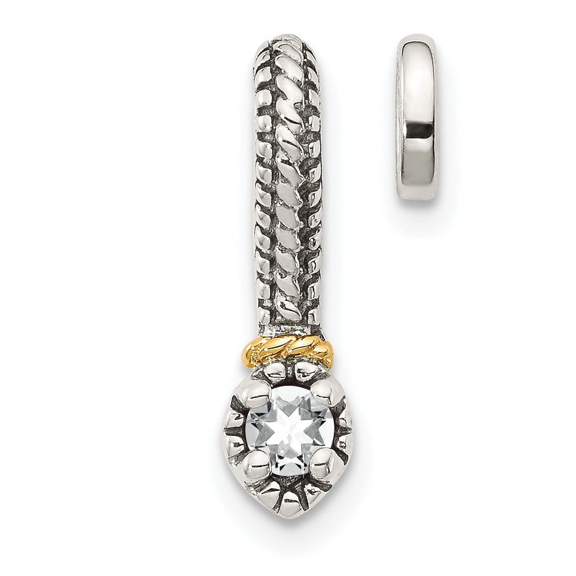 Shey Couture Sterling Silver Antiqued with 14k Accent Polished White Topaz Chain Slide Pendant Main image