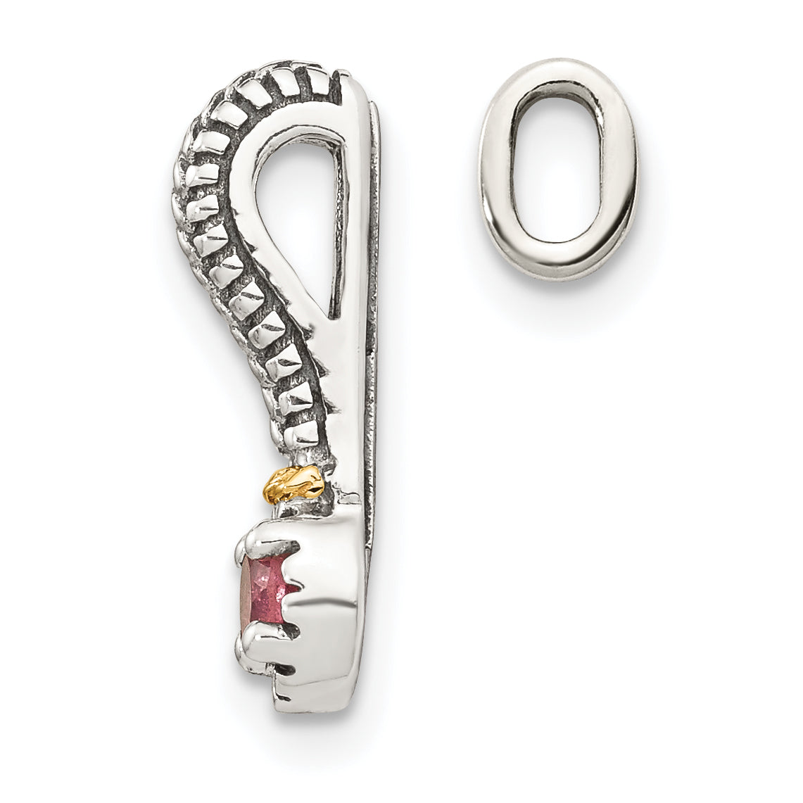 Shey Couture Sterling Silver Antiqued with 14k Accent Polished Pink Tourmaline Chain Slide Pendant Secondary image