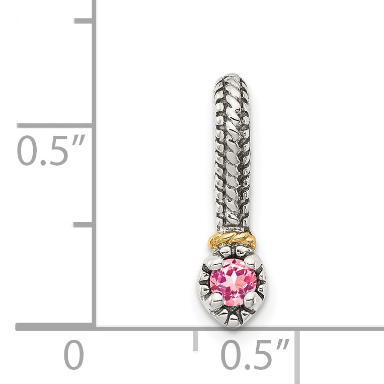 Shey Couture Sterling Silver Antiqued with 14k Accent Polished Pink Tourmaline Chain Slide Pendant