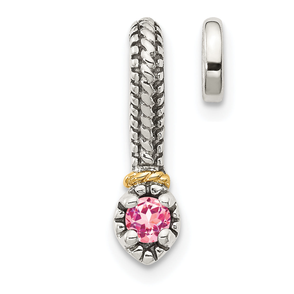 Shey Couture Sterling Silver Antiqued with 14k Accent Polished Pink Tourmaline Chain Slide Pendant Main image