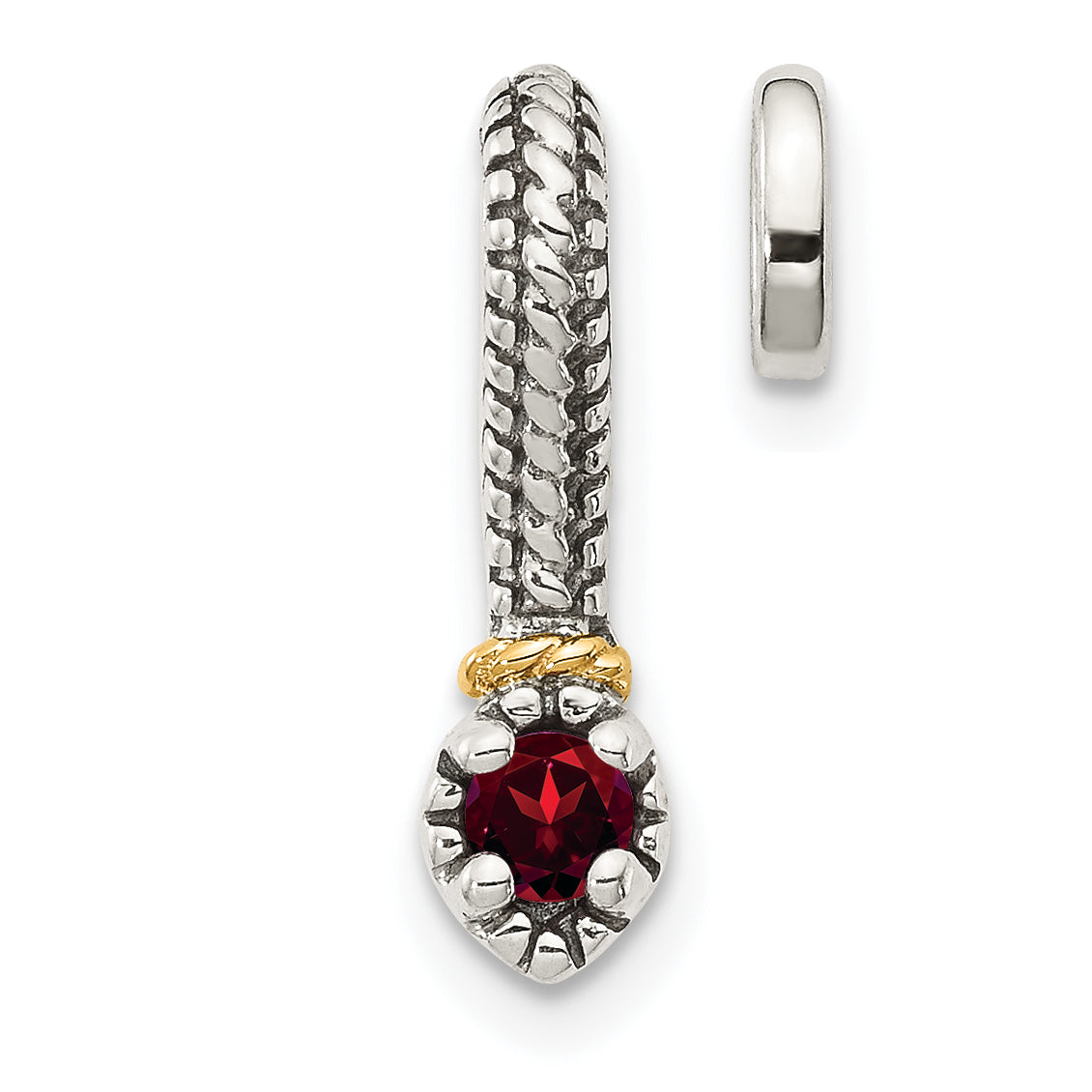 Shey Couture Sterling Silver Antiqued with 14k Accent Polished Garnet Chain Slide Pendant Main image