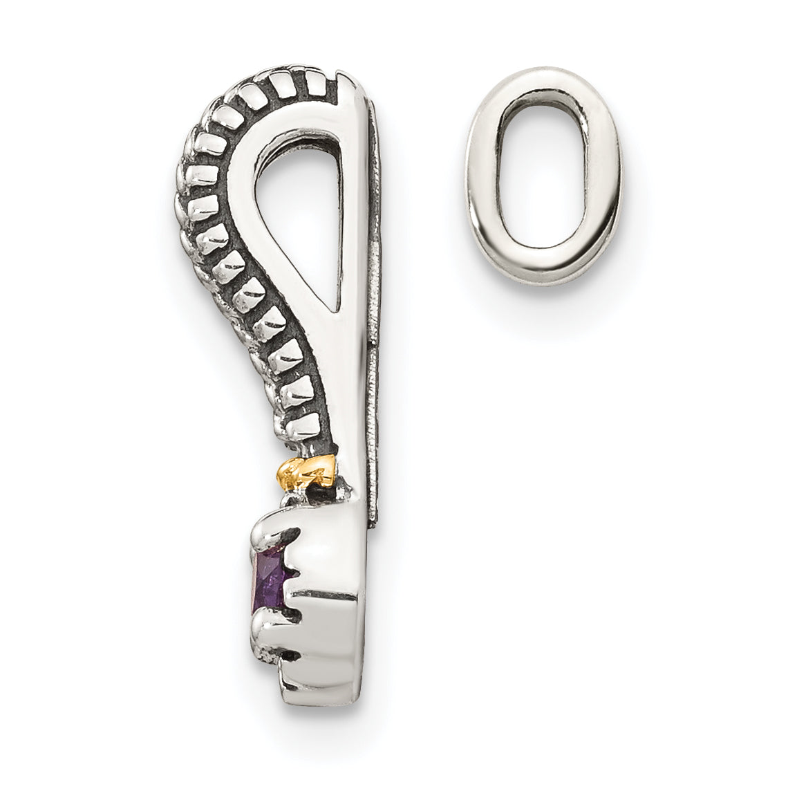 Shey Couture Sterling Silver Antiqued with 14k Accent Polished Amethyst Chain Slide Pendant Secondary image