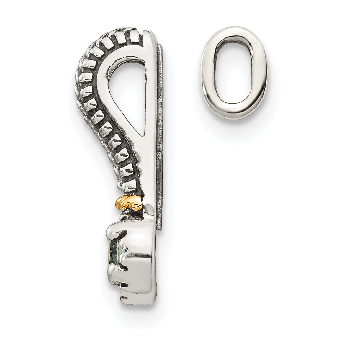 Shey Couture Sterling Silver Antiqued with 14k Accent Polished Aquamarine Chain Slide Pendant Secondary image