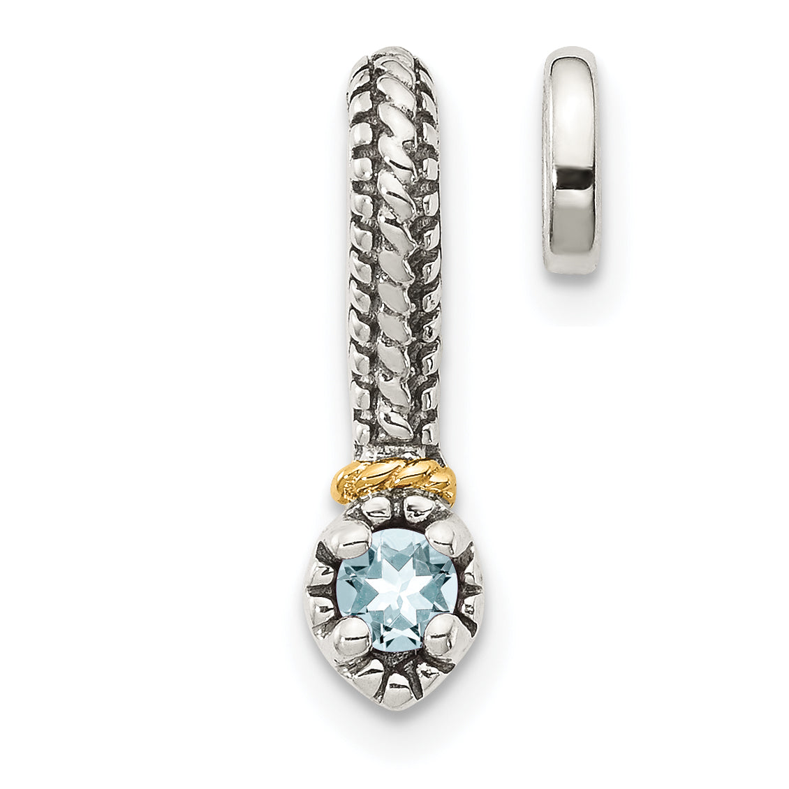Shey Couture Sterling Silver Antiqued with 14k Accent Polished Aquamarine Chain Slide Pendant Main image