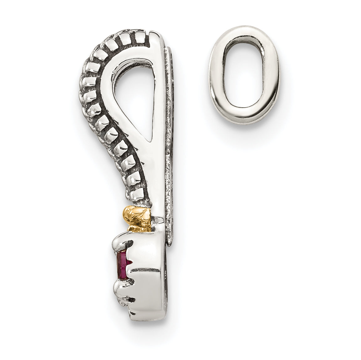 Shey Couture Sterling Silver Antiqued with 14k Accent Polished Rhodolite Garnet Chain Slide Pendant Secondary image