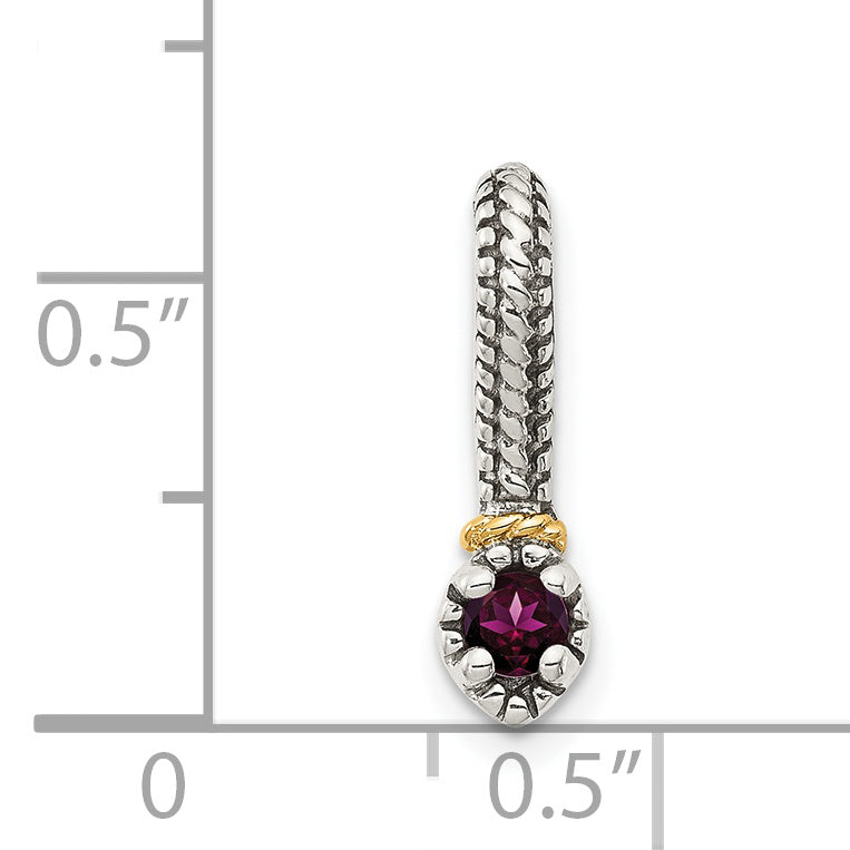 Shey Couture Sterling Silver Antiqued with 14k Accent Polished Rhodolite Garnet Chain Slide Pendant