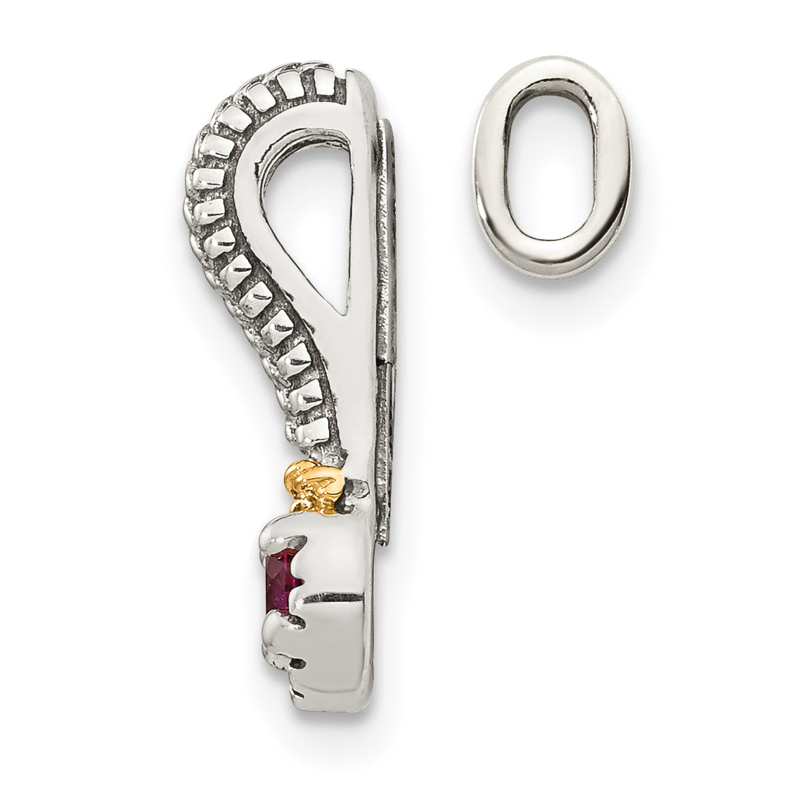 Shey Couture Sterling Silver Antiqued with 14k Accent Polished Created Ruby Chain Slide Pendant Secondary image