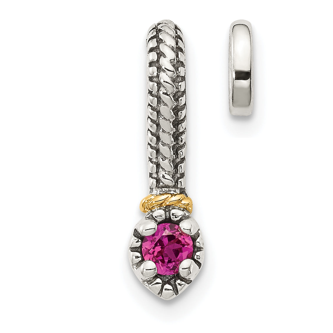 Shey Couture Sterling Silver Antiqued with 14k Accent Polished Created Ruby Chain Slide Pendant Main image