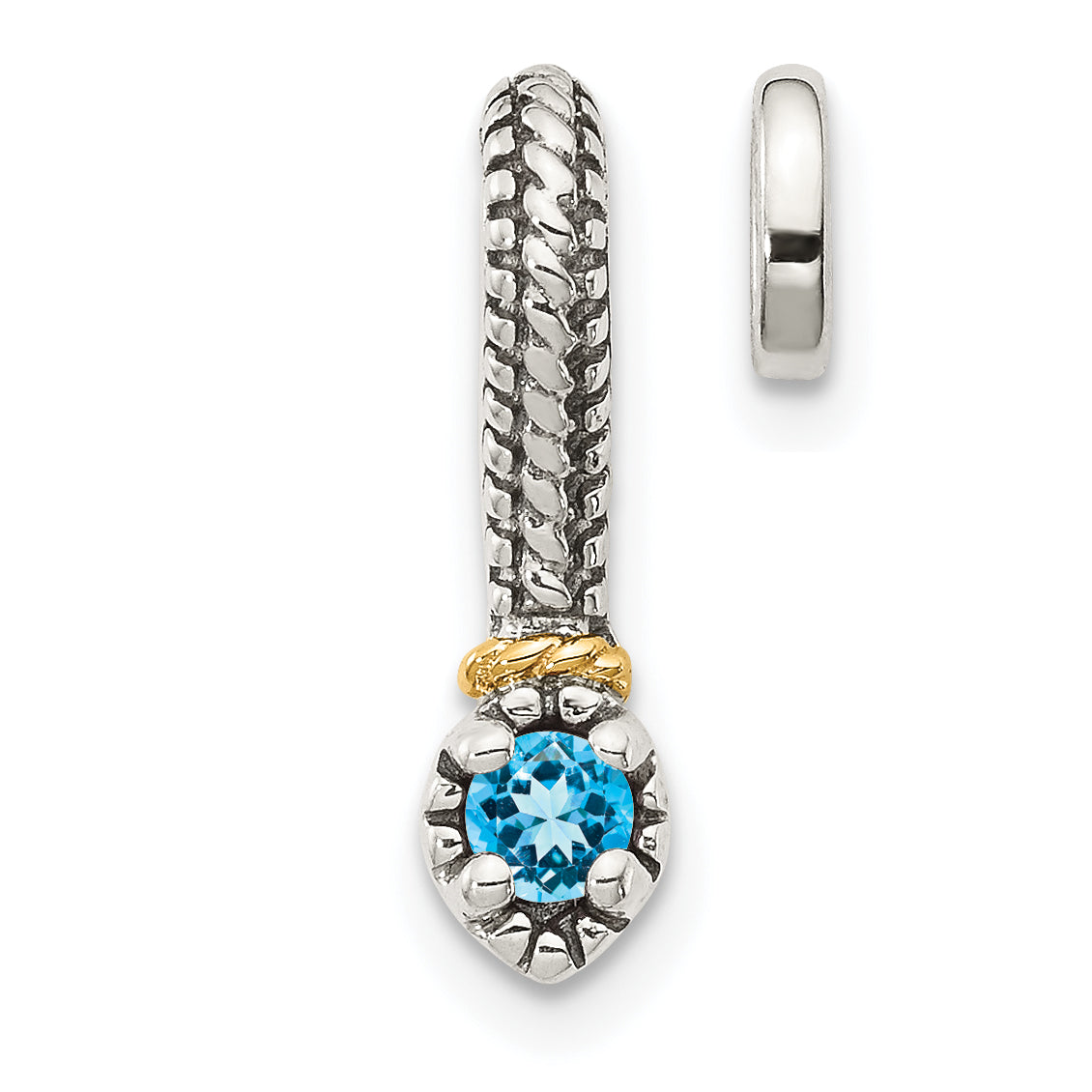 Shey Couture Sterling Silver Antiqued with 14k Accent Polished Blue Topaz Chain Slide Pendant Main image