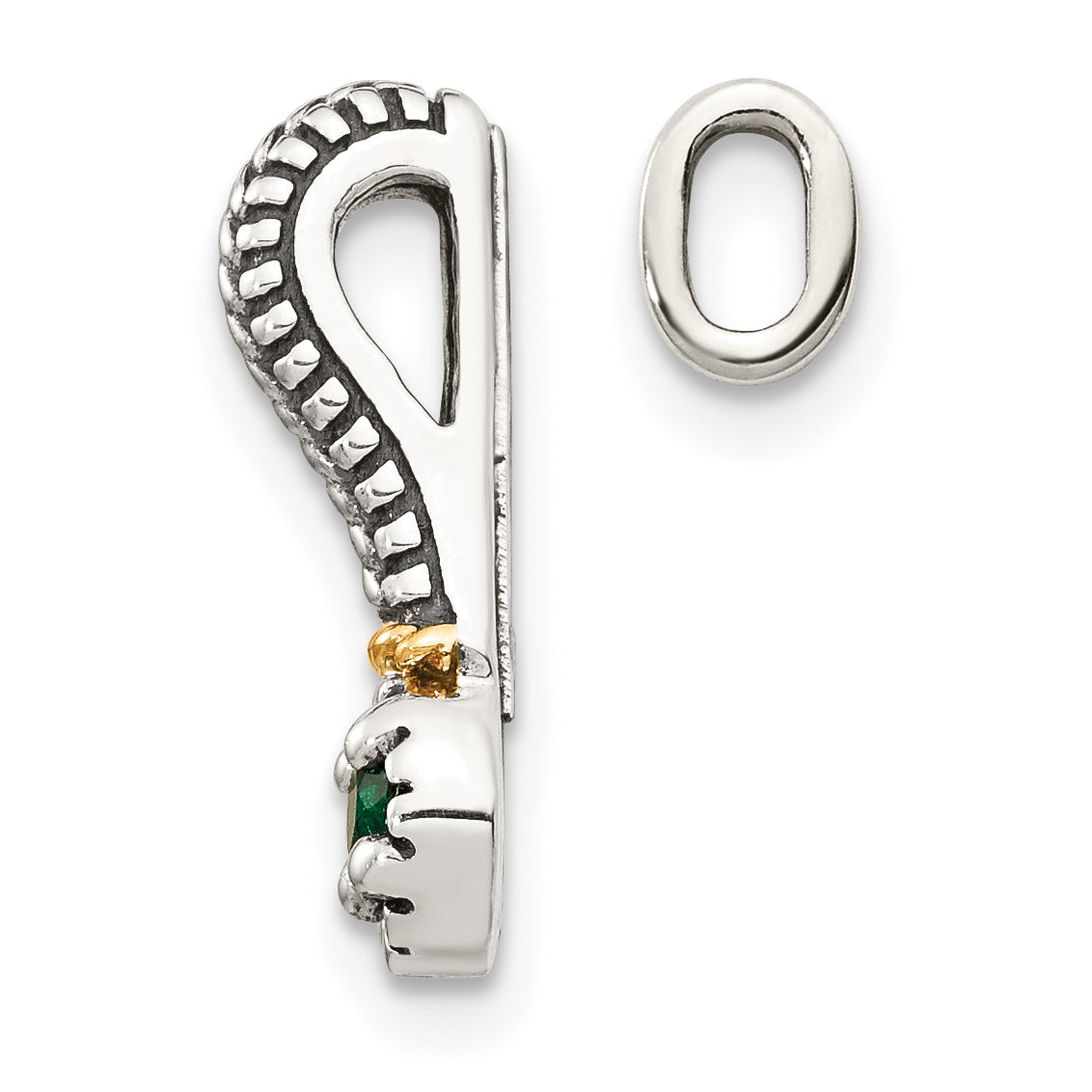 Shey Couture Sterling Silver Antiqued with 14k Accent Polished Created Emerald Chain Slide Pendant Secondary image