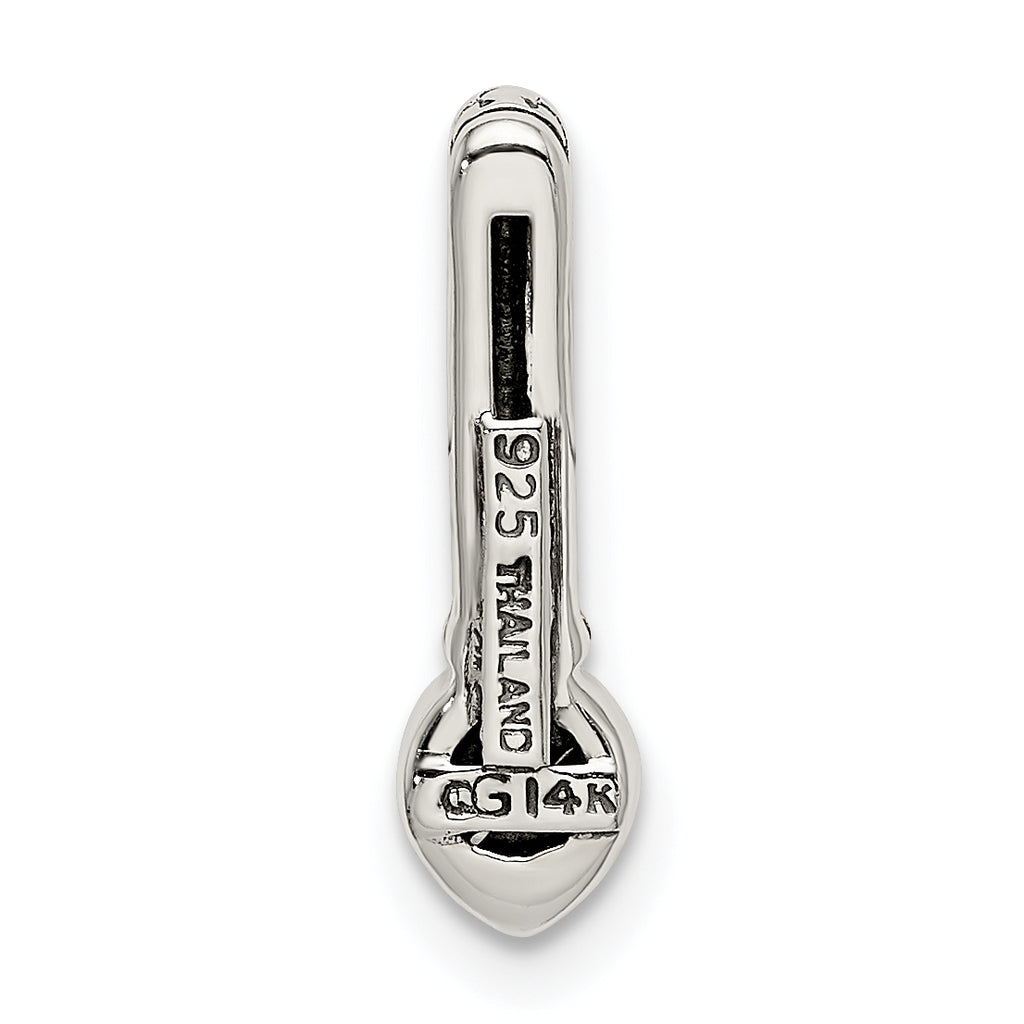 Shey Couture Sterling Silver Antiqued with 14k Accent Polished Created Emerald Chain Slide Pendant