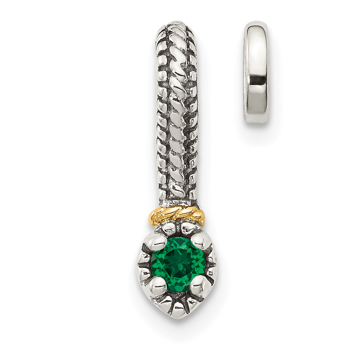 Shey Couture Sterling Silver Antiqued with 14k Accent Polished Created Emerald Chain Slide Pendant Main image